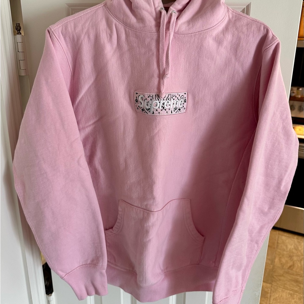 Supreme Pink Bandana Logo Hoodie 2019